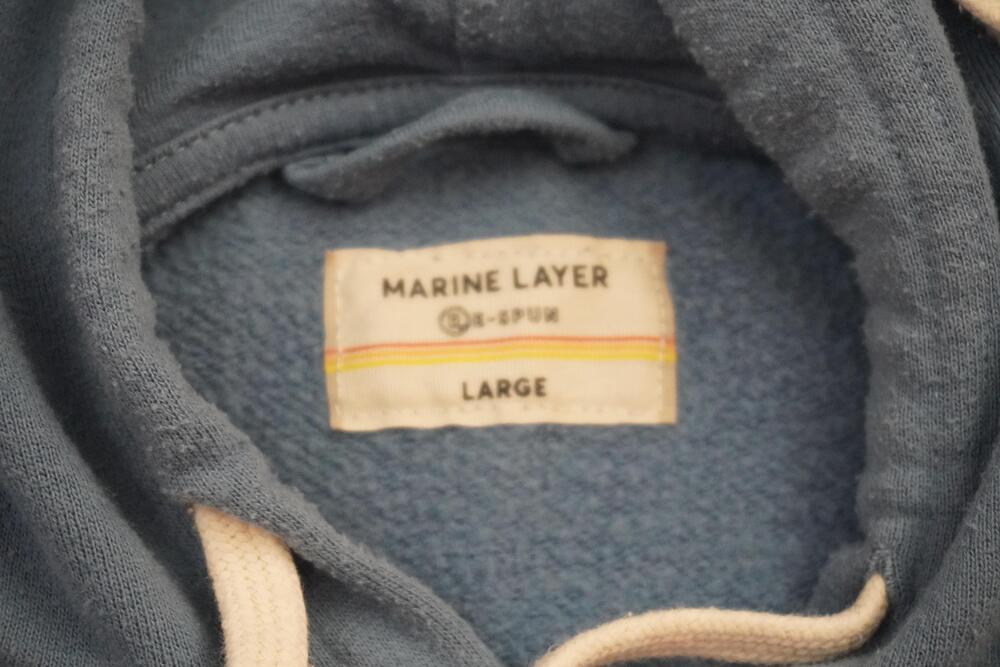 Marine Layer Hoodie Mens Large Blue Retro Stripe Pullover Fleece Kangaroo Pocket - Picture 2 of 13